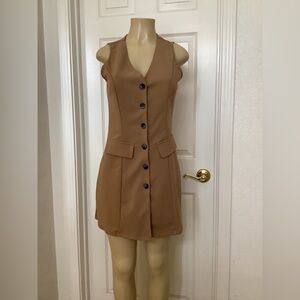 SHEIN Camel Sleeveless Button-Front Mini Dress